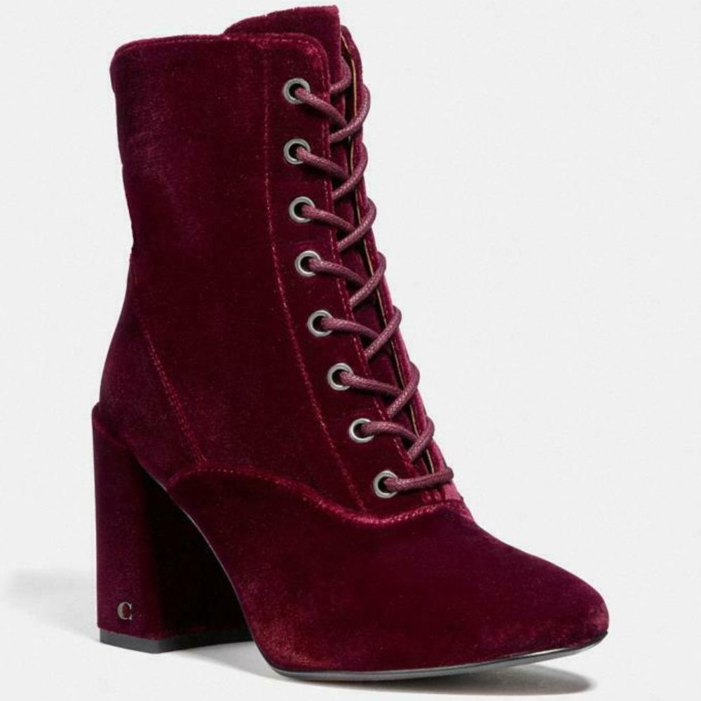 COACH Edie Lace Up Bootie Boot , Shoes Women Wine